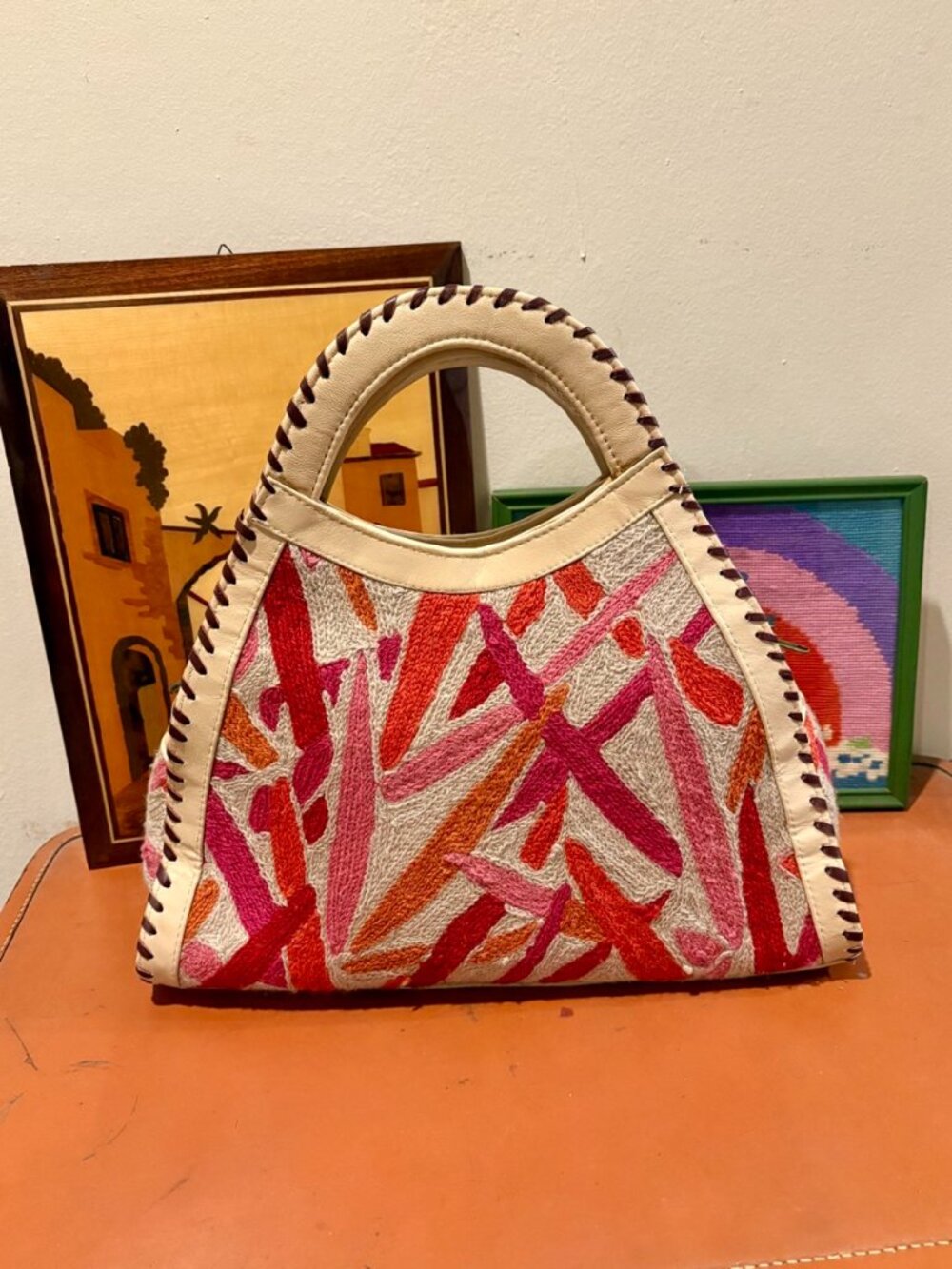Y2K Vibrant Embroidered Top Handle Purse Bag Boho Vibes EUC